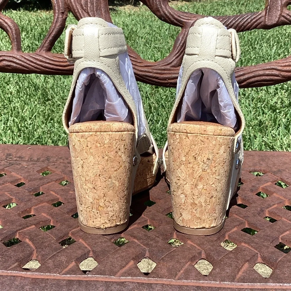 NWT Lucky Brand Valintina Bone Ankle Strap Platform Wedge Sandals